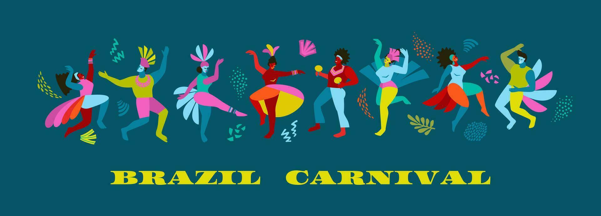 vettore bandiera con divertente danza uomini e donne nel luminosa costumi. brasile carnevale. design elementi per carnevale concetto e altro uso