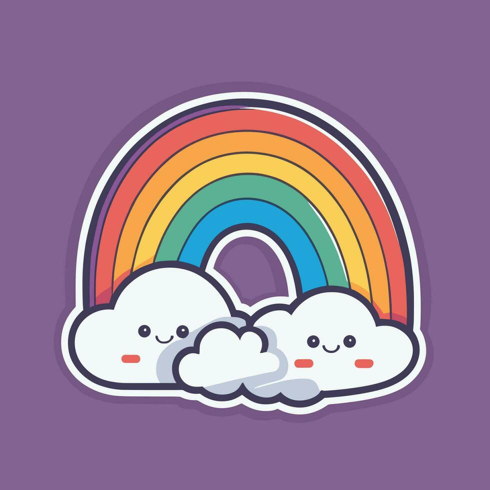 kawaii arcobaleno nube cartone animato etichetta design vettore