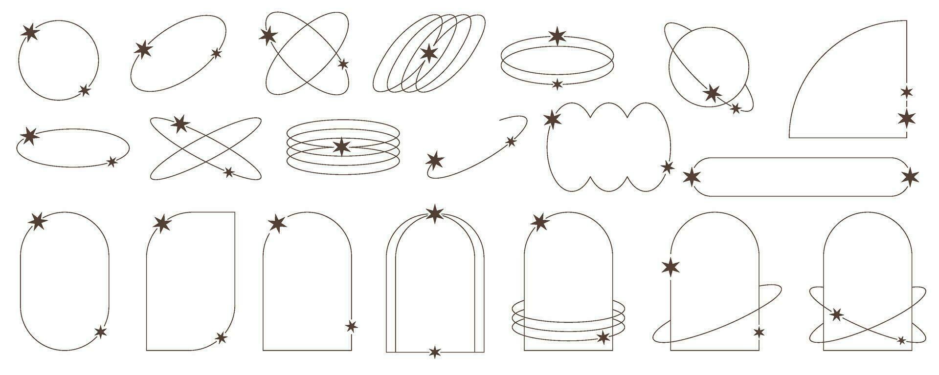 estetico montatura e forme con stelle. minimo y2k schema grafico design con brilla. astratto archi frontiere. di moda boho geometrico modelli impostare. vettore illustrazione.