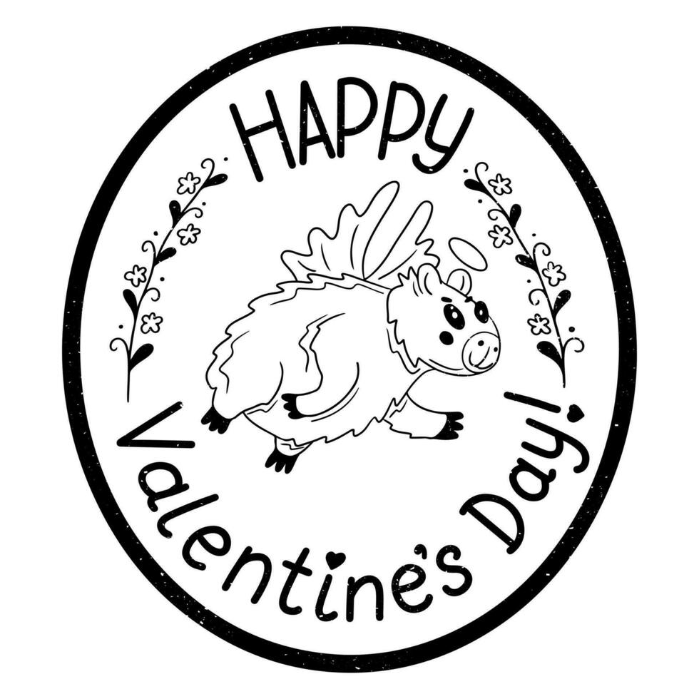grunge tipografico etichetta con capibara come angelo. piatto animale personaggio nel amore e san valentino saluti. isolato composizione con graffi su bianca sfondo vettore