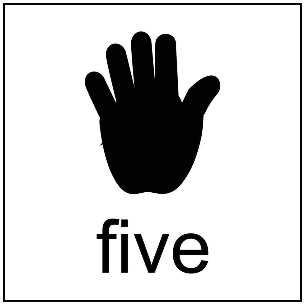 vettore illustrazione di un' silhouette di un' mano su un' bianca sfondo. silhouette di il numero cinque cartello. design elemento silhouette di corpo parte, parte di il mano