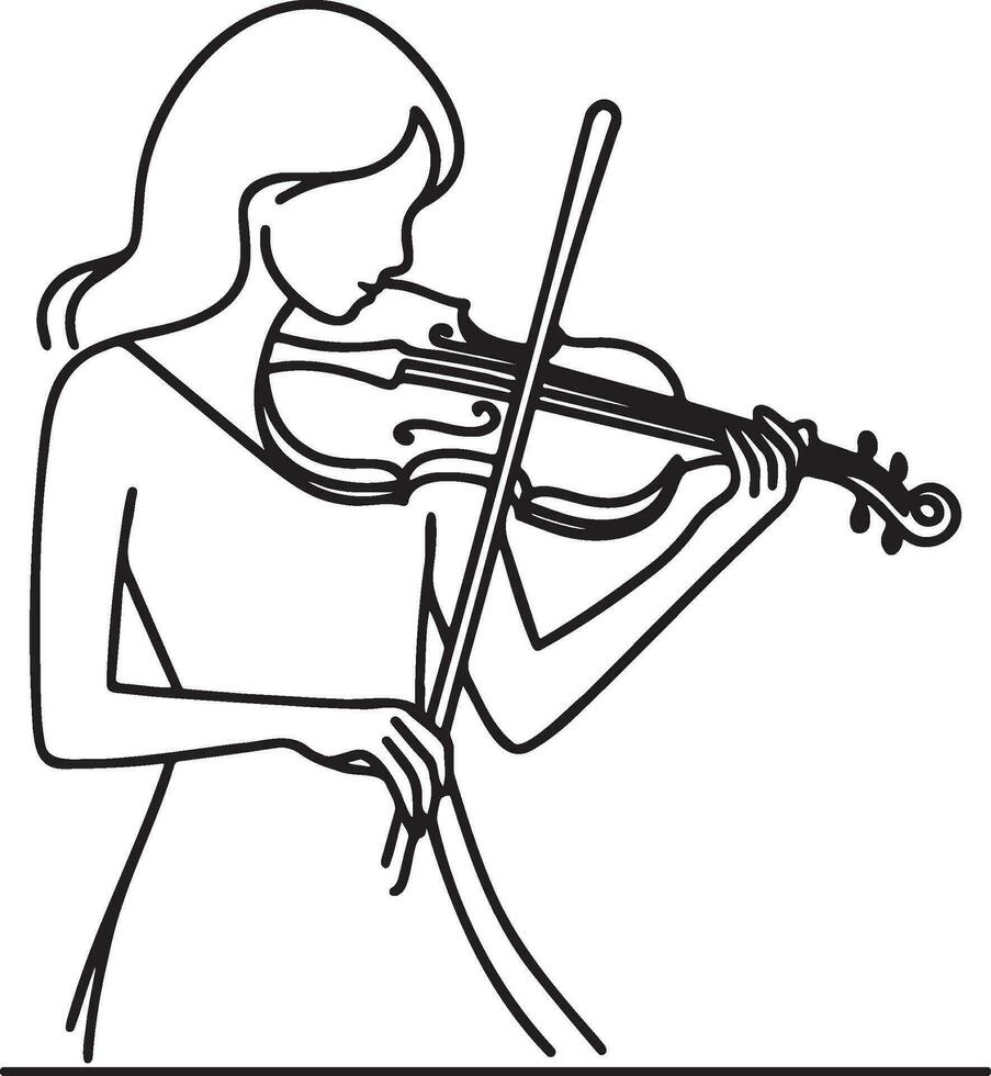 donna giocare violino linea disegno. vettore