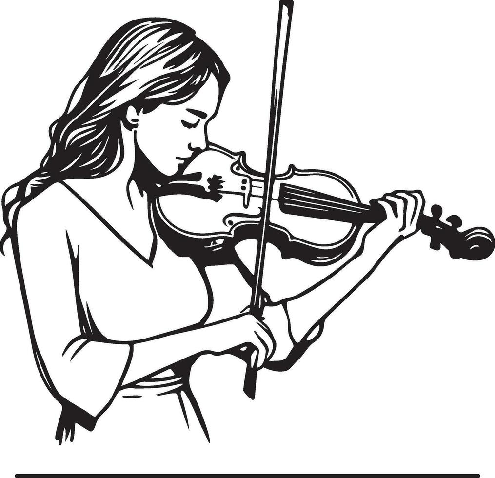 donna giocare violino linea disegno. vettore