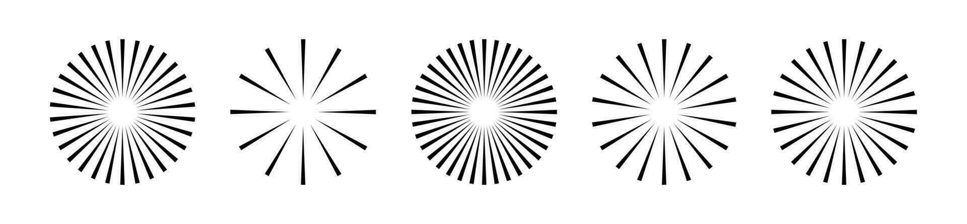 starburst banda il giro impostare. raggio Linee emanare a partire dal il centro di il cerchio. imballare di geometrico elementi. isolato vettore illustrazione su bianca sfondo.