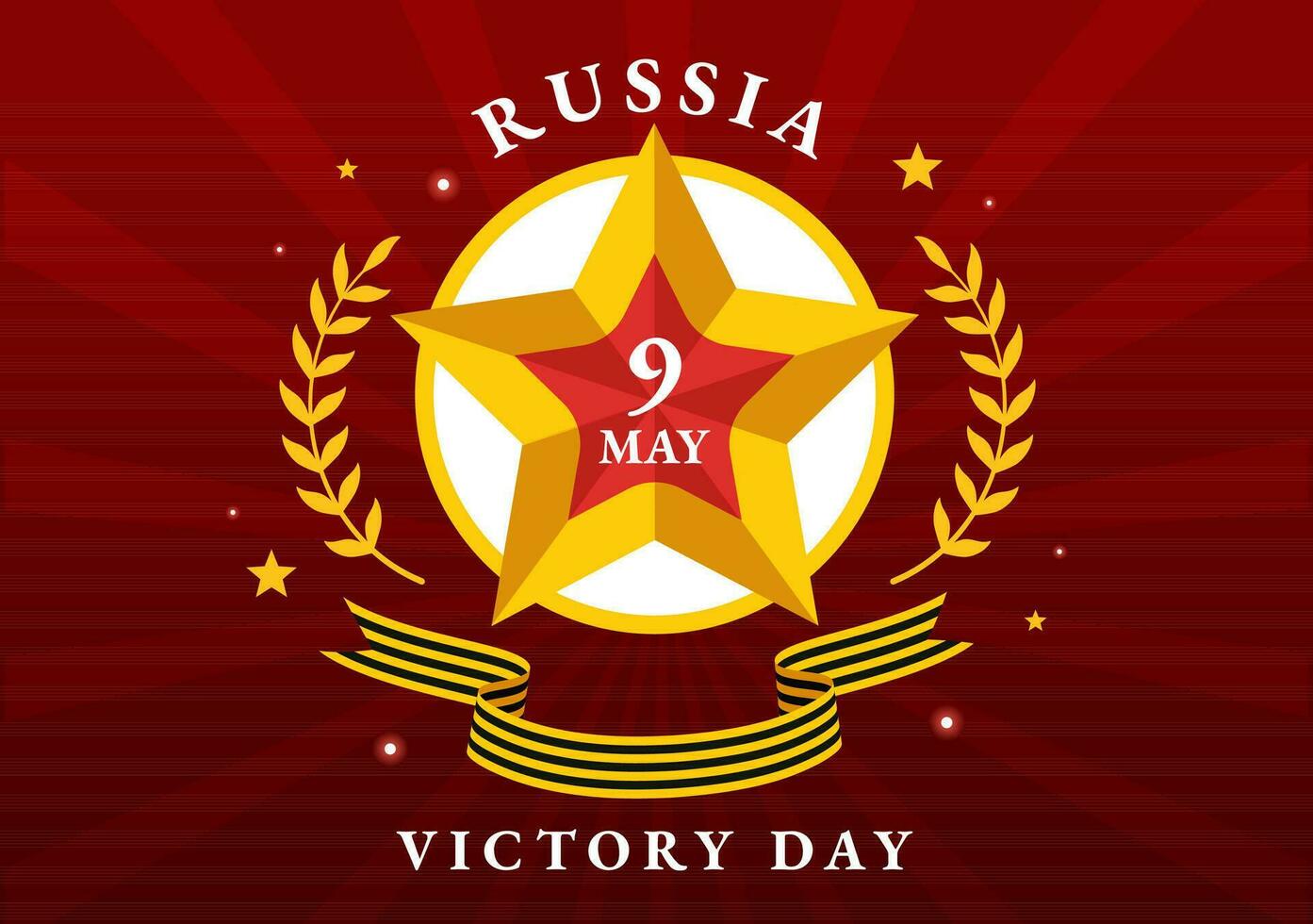 Russia vittoria giorno vettore illustrazione su Maggio 9 con medaglia stella di il eroe, grande patriottico guerra e nastro giallo nero colore nel piatto sfondo