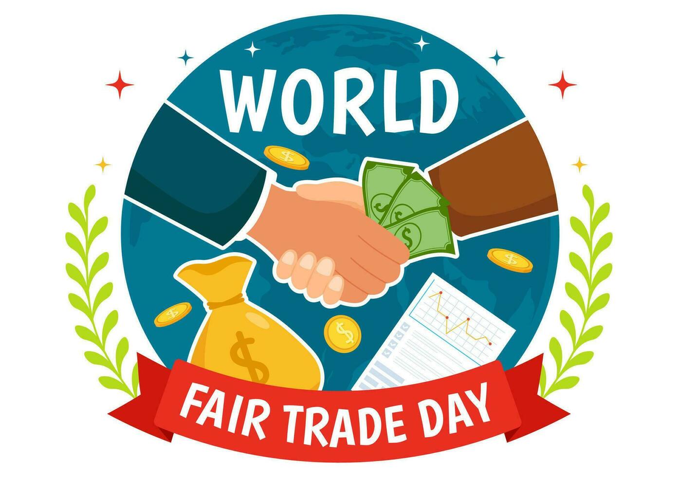 mondo giusto commercio giorno vettore illustrazione su 11 Maggio con oro monete, bilancia e martello per clima giustizia e pianeta economico nel piatto sfondo