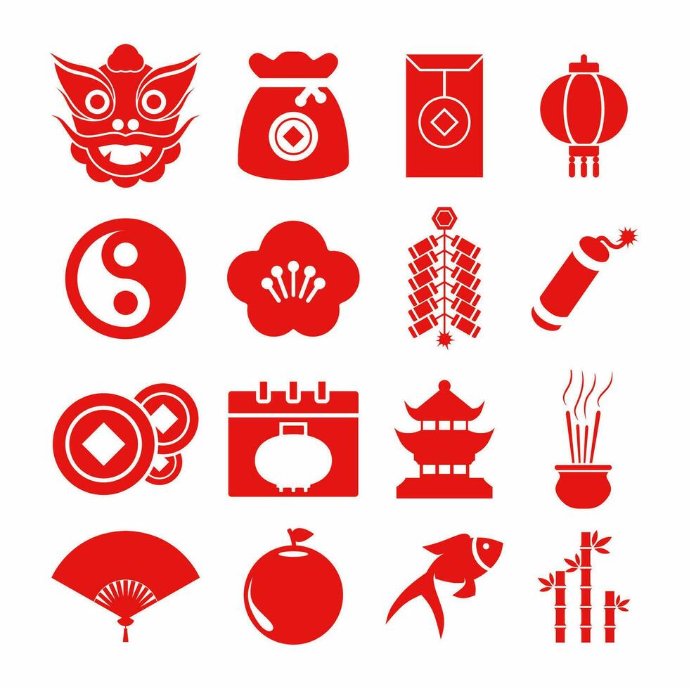 Cinese nuovo anno evento icona impostare. lunare nuovo anno icona foglio per grafico risorse. Cinese nuovo anno vettore per icona, cartello o simbolo. vettore risorsa per design di anno di il Drago celebrazione