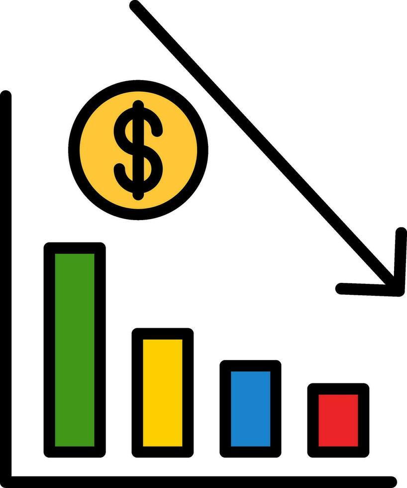 attività commerciale declino linea pieno icona vettore