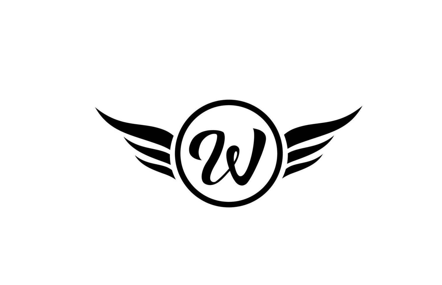 bianco e nero w ala ali alfabeto lettera logo icona con cerchio per il design e il business dell'azienda vettore