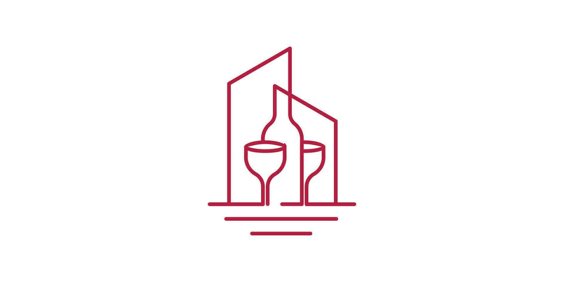 logo design combinando il forma di un' edificio con un' vino bottiglia, minimalista logo design. vettore