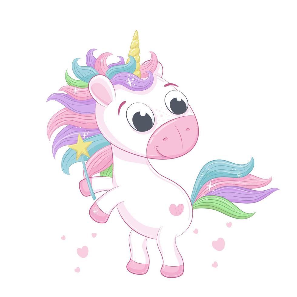 illustrazione di unicorno bambino carino. illustrazione vettoriale per baby shower, biglietto di auguri, invito a una festa, stampa di t-shirt di vestiti di moda.