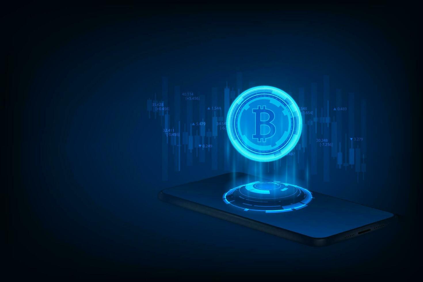 vettore astratto tecnologia crypto moneta concetto. bitcoin portafoglio applicazione su mobile Telefono. inteligente Telefono applicazione. modello bandiera design.