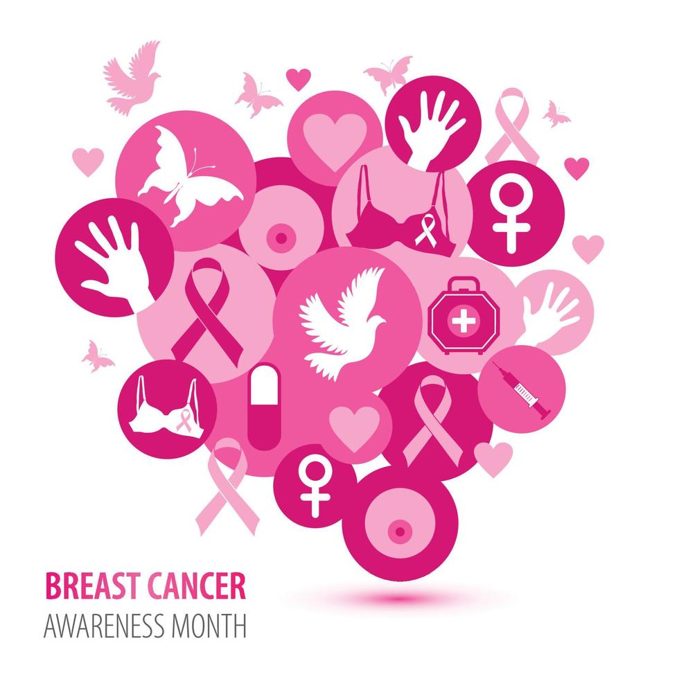 illustrazione del cancro al seno delle icone rosa con il nastro di simbolo. vettore