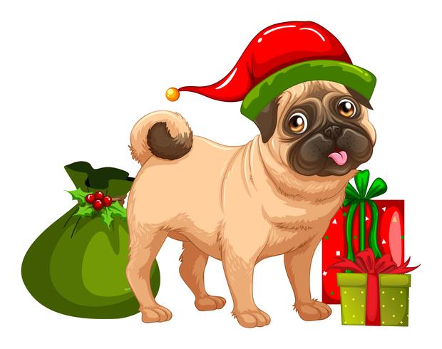 Tema di Natale con scatole di cane e regalo carino vettore