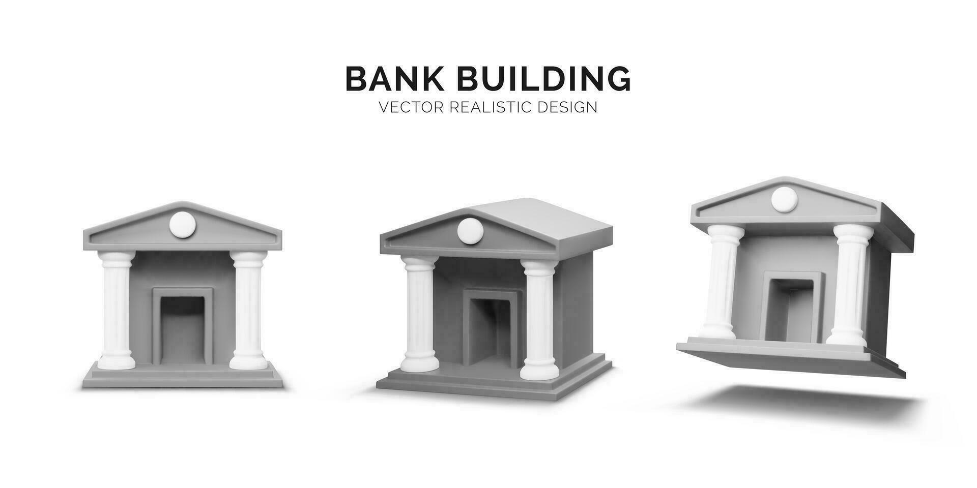 3d banca costruzione. impostato di realistico banca icone nel diverso Visualizza punto. vettore illustrazione