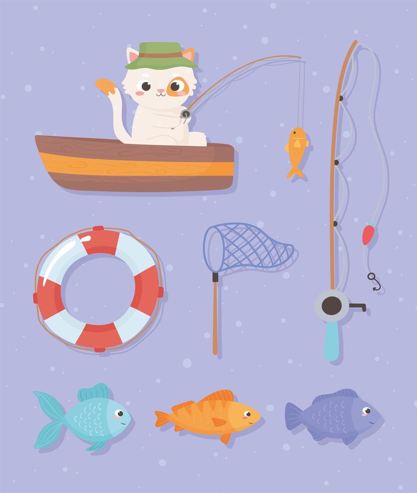 collezione di cartoni animati di pesca vettore
