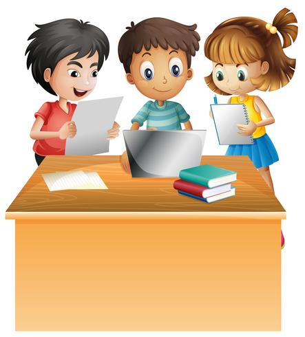 Bambini che lavorano al computer sulla scrivania vettore