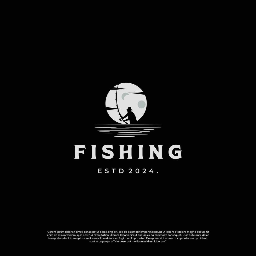 silhouette di notte pesca logo design concetto vettore