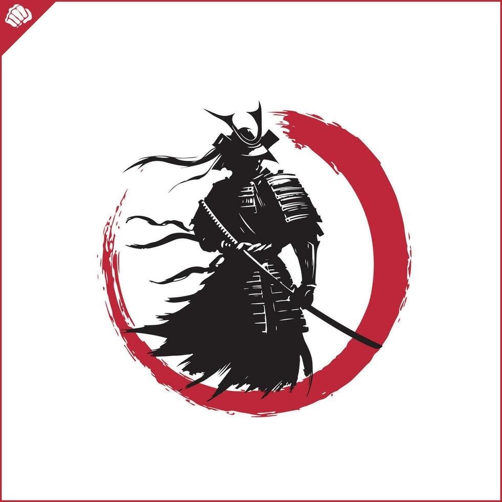 samurai. Giappone guerriero con katana manto erboso. vettore