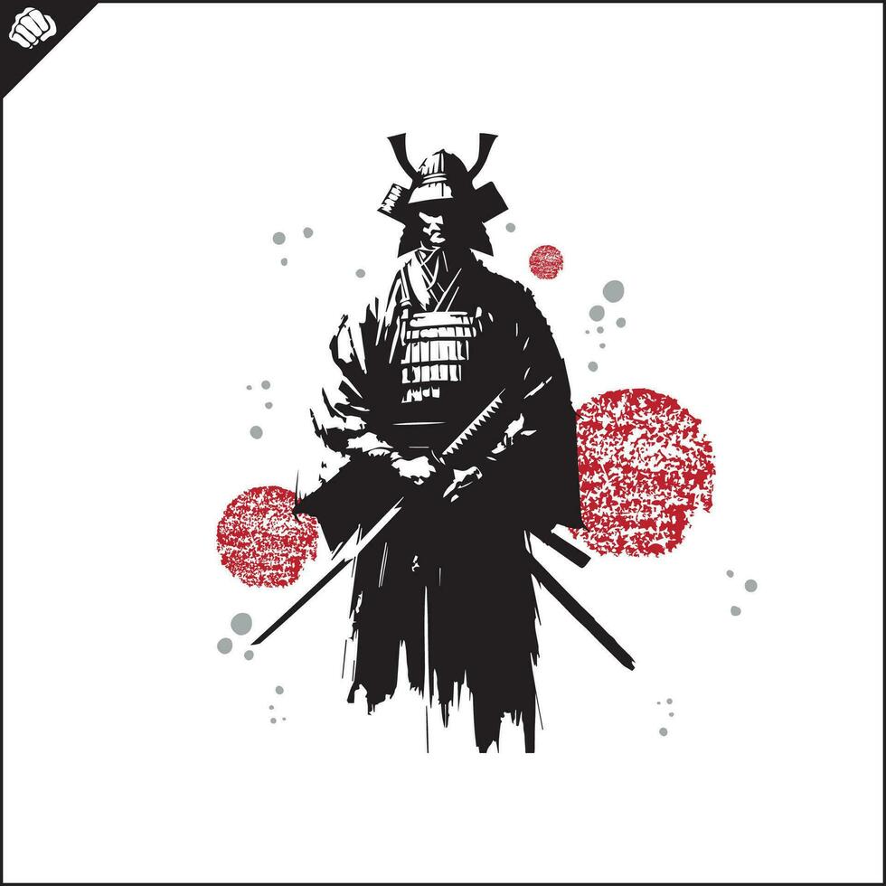 samurai. Giappone guerriero con katana manto erboso. vettore