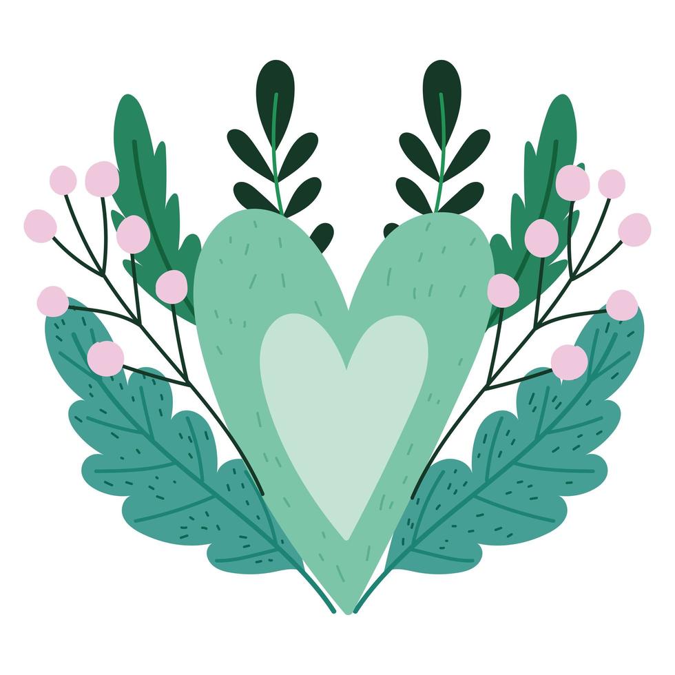 cuore e foglie verdi vettore