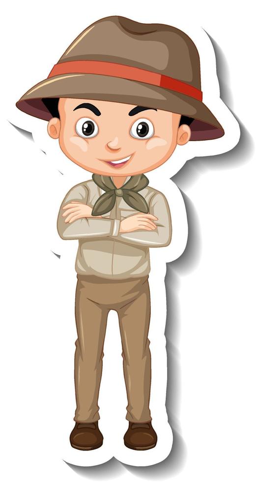 ragazzo in costume da safari adesivo personaggio dei cartoni animati vettore