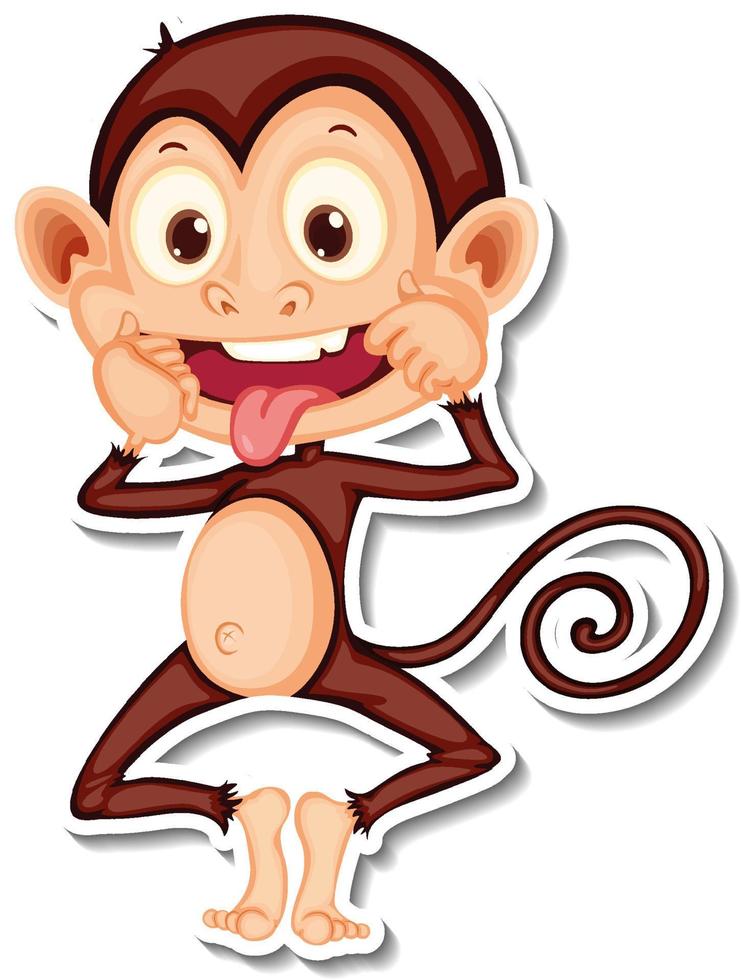 adesivo scimmia con faccia canzonatoria personaggio dei cartoni animati vettore