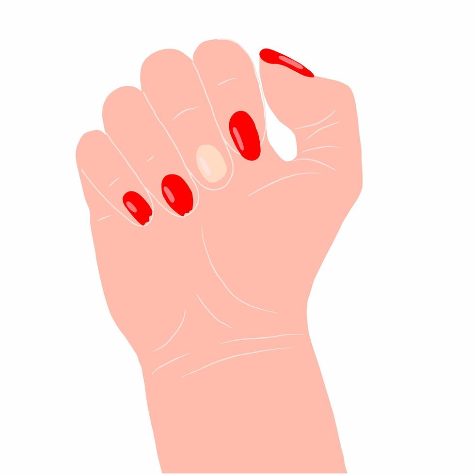 unghie fragili, mano femminile con unghie rotte sottili. illustrazione vettoriale, scarabocchio disegnato a mano. vettore