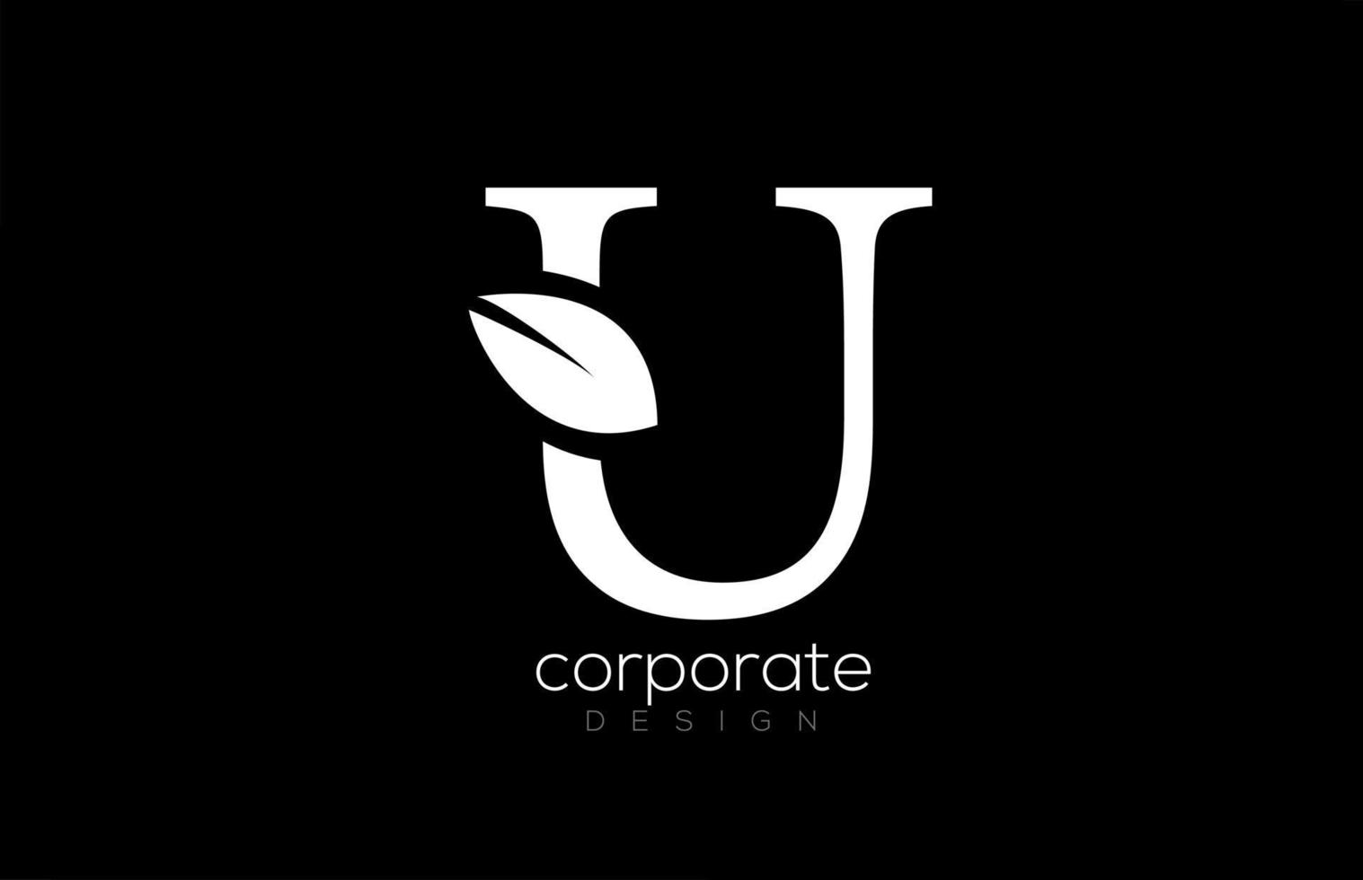 design dell'icona del logo della foglia dell'alfabeto della lettera u in bianco e nero per l'azienda e il business vettore