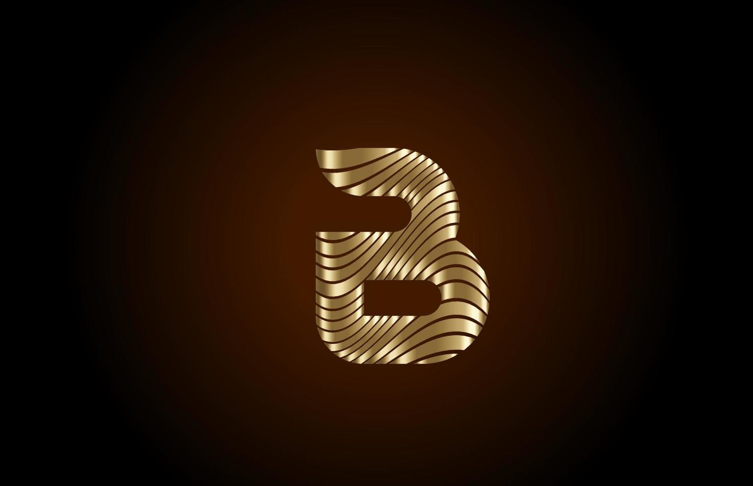 b icona del logo della lettera dell'alfabeto giallo per l'azienda. design della linea dorata metallica per un'identità di lusso vettore