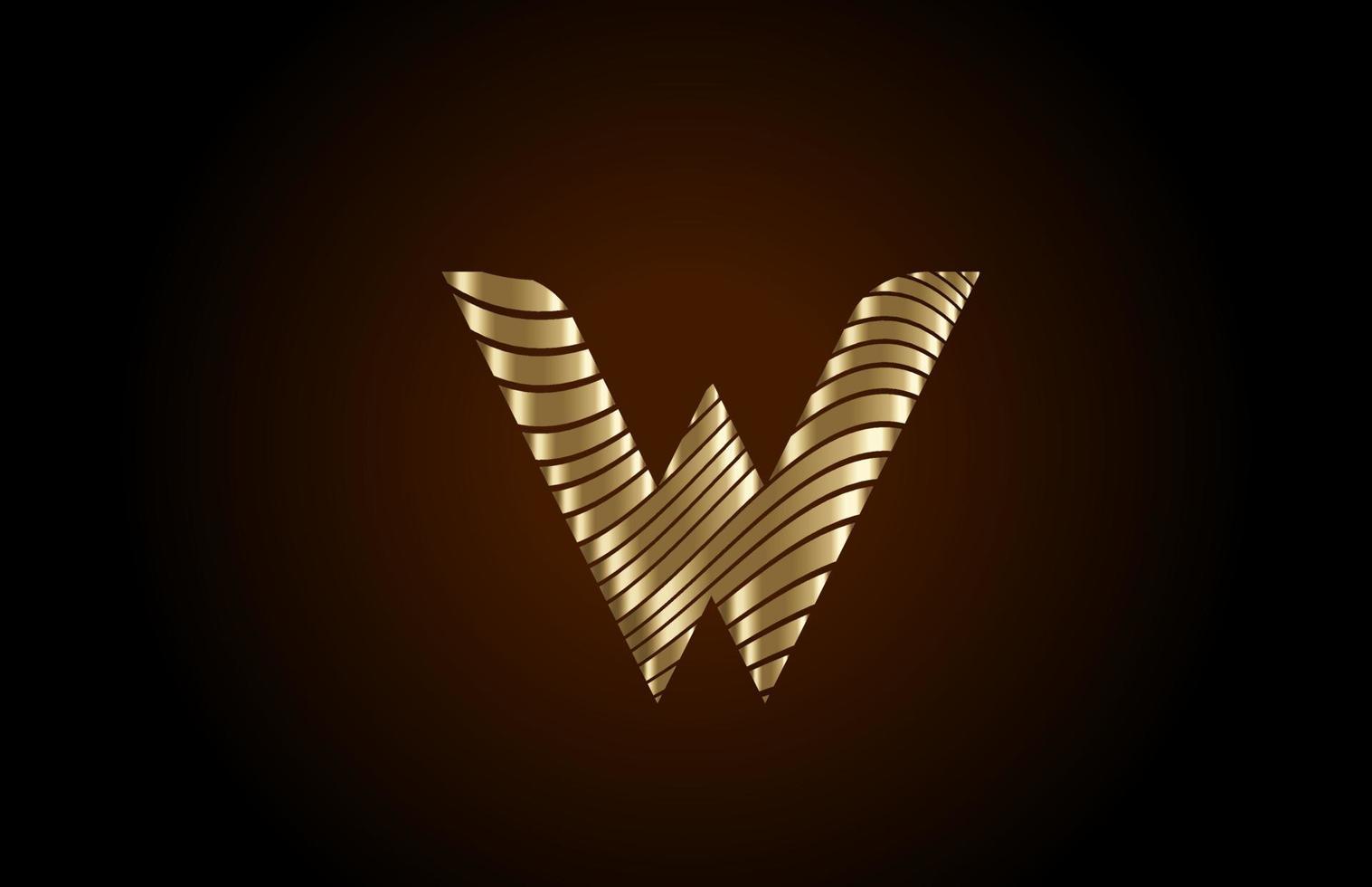 w icona del logo della lettera dell'alfabeto giallo per l'azienda. design della linea dorata metallica per un'identità di lusso vettore