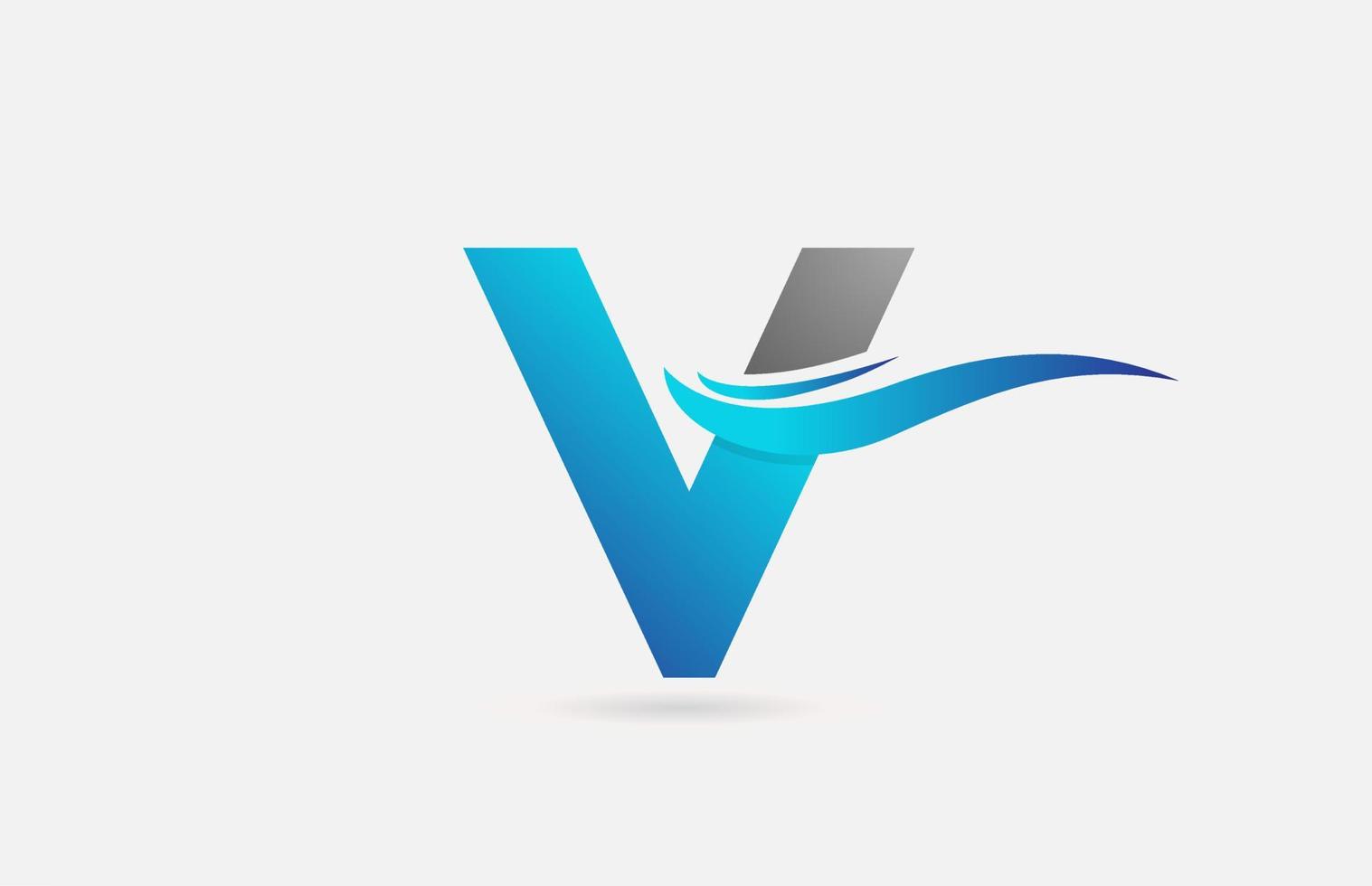 icona del logo della lettera dell'alfabeto grigio blu v per affari e società con design swoosh vettore