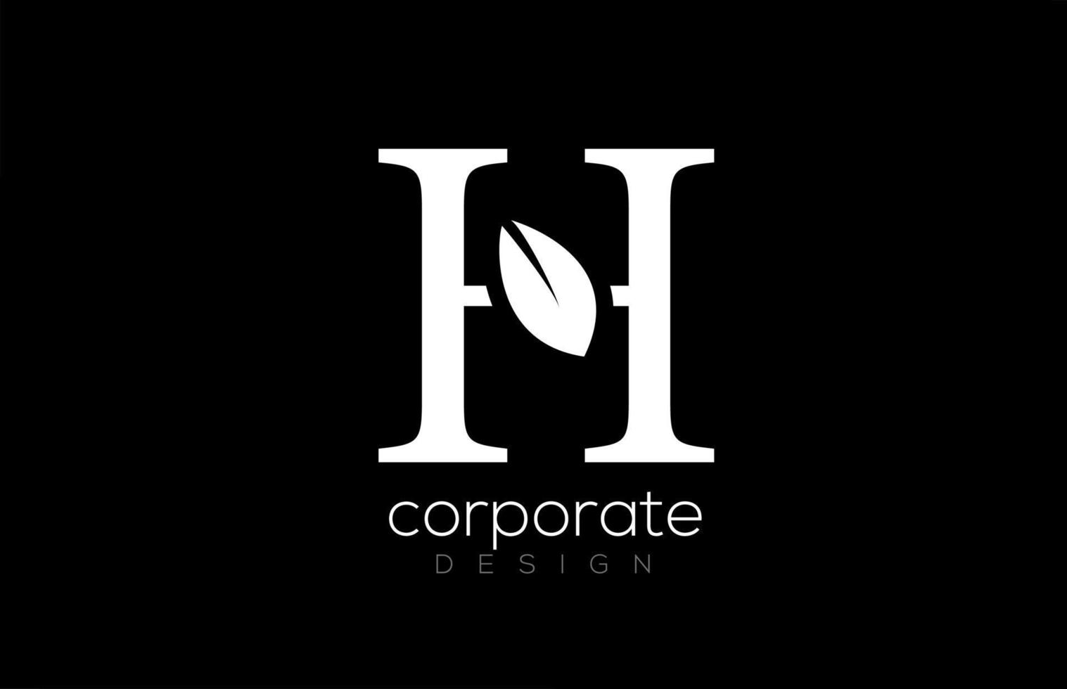design dell'icona del logo della foglia dell'alfabeto della lettera h in bianco e nero per l'azienda e il business vettore
