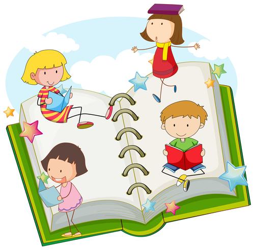 Bambini che leggono libri insieme vettore