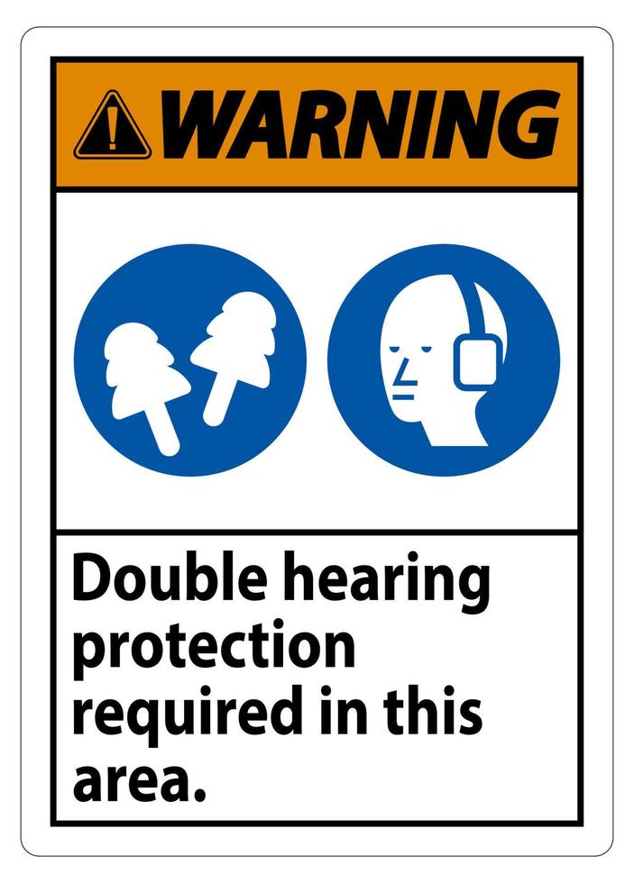 segnale di avvertimento doppia protezione dell'udito richiesta in quest'area con cuffie e tappi per le orecchie vettore