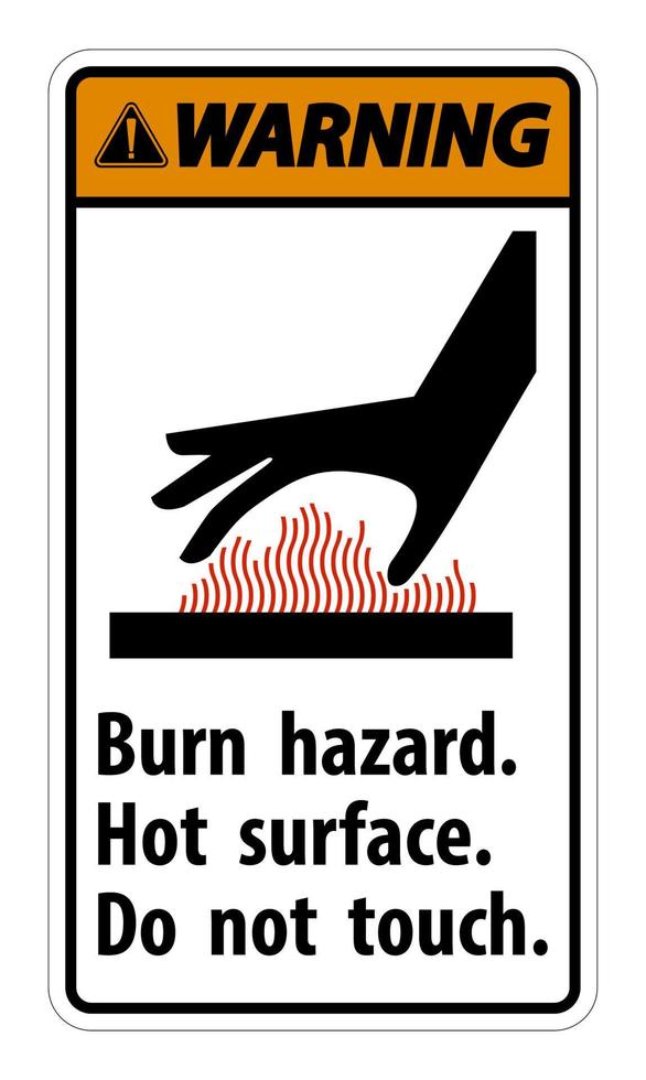 Avvertenza pericolo di ustione,superficie calda,non toccare segno simbolo isolare su sfondo bianco,illustrazione vettoriale