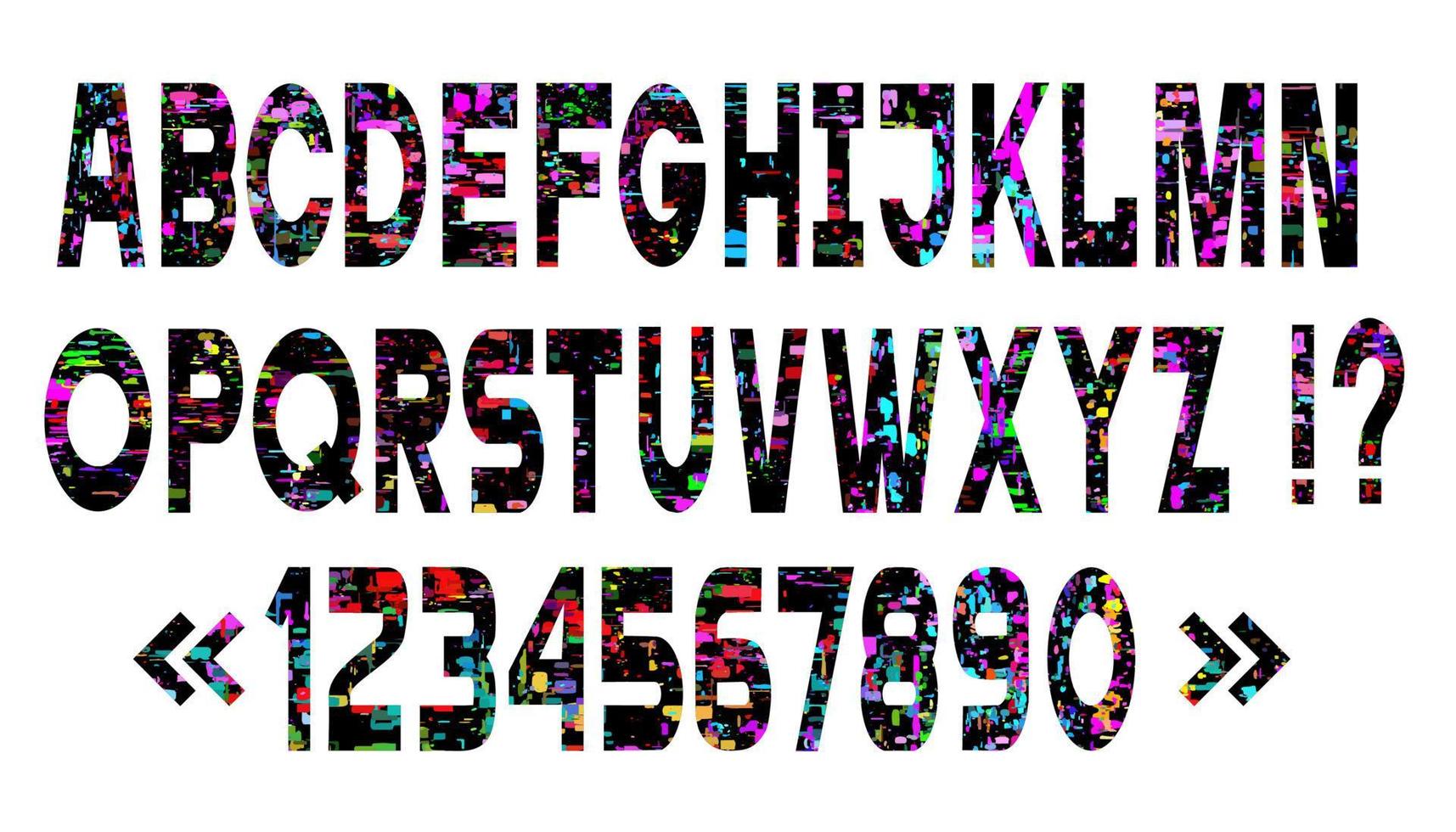 set vettoriale di lettere dell'alfabeto luminose, stile glitch art