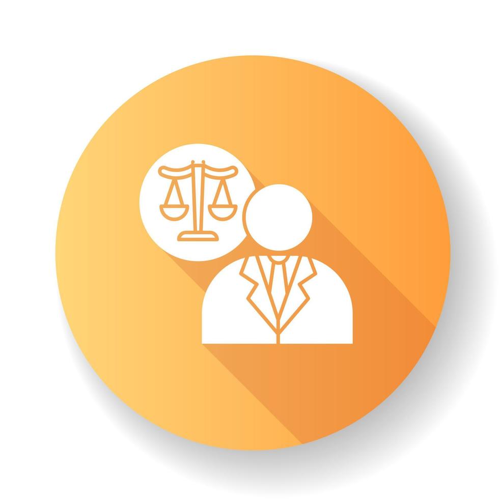 icona del glifo con ombra lunga design piatto arancione avvocato vettore
