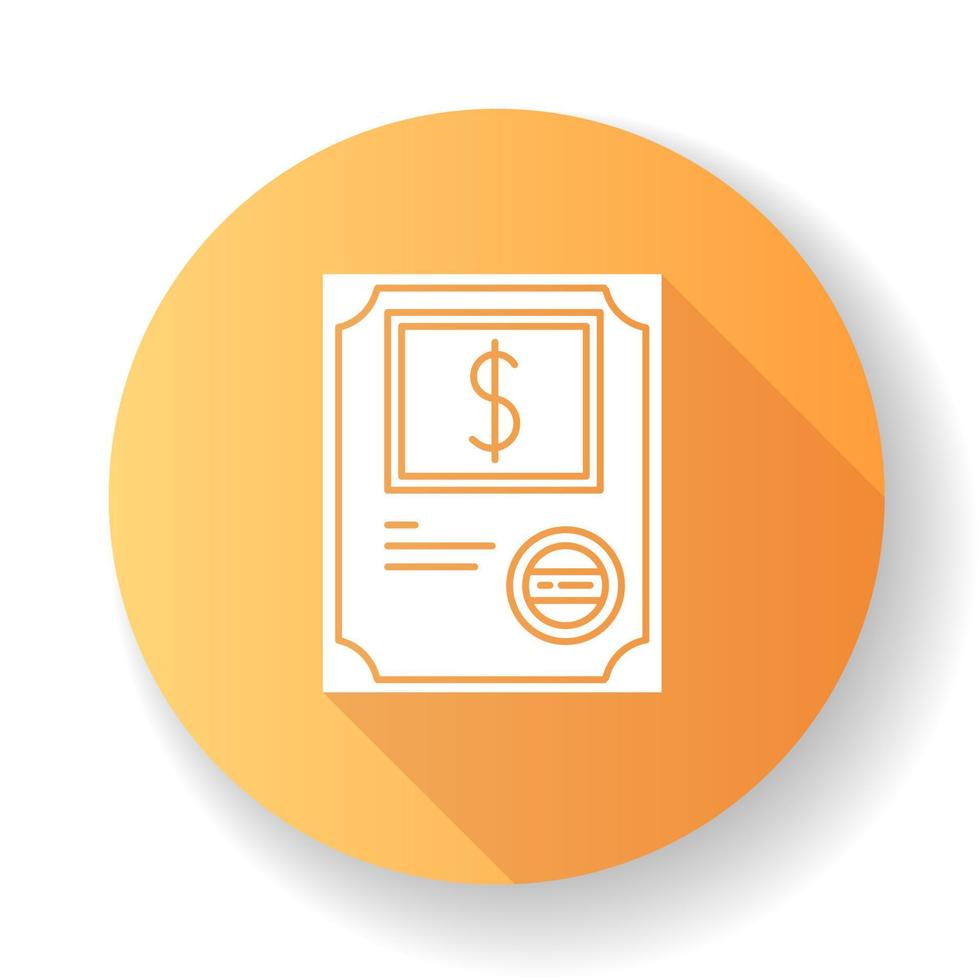 icona del glifo con ombra lunga design piatto arancione certificato azionario vettore