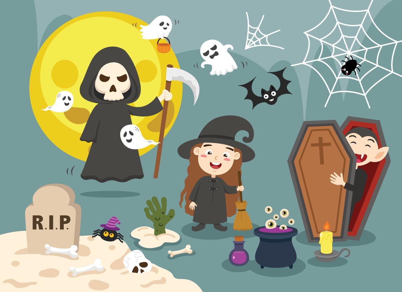 illustrazione vettoriale di festa in costume per bambini di halloween