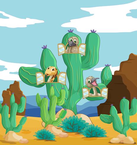 vari animali e cactus vettore