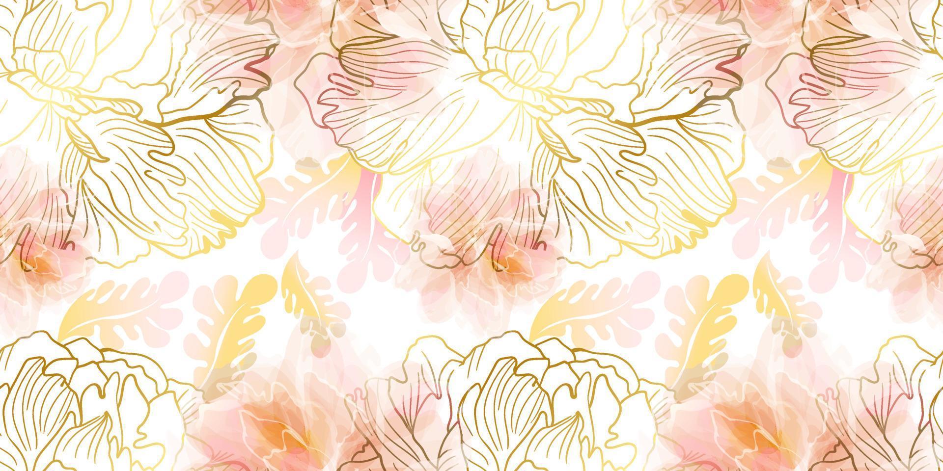 morbido modello senza cuciture di peonia rosa con linea fredda in una tavolozza di colori delicati asiatici. decorazioni botaniche per tessuti e carta da parati vettore