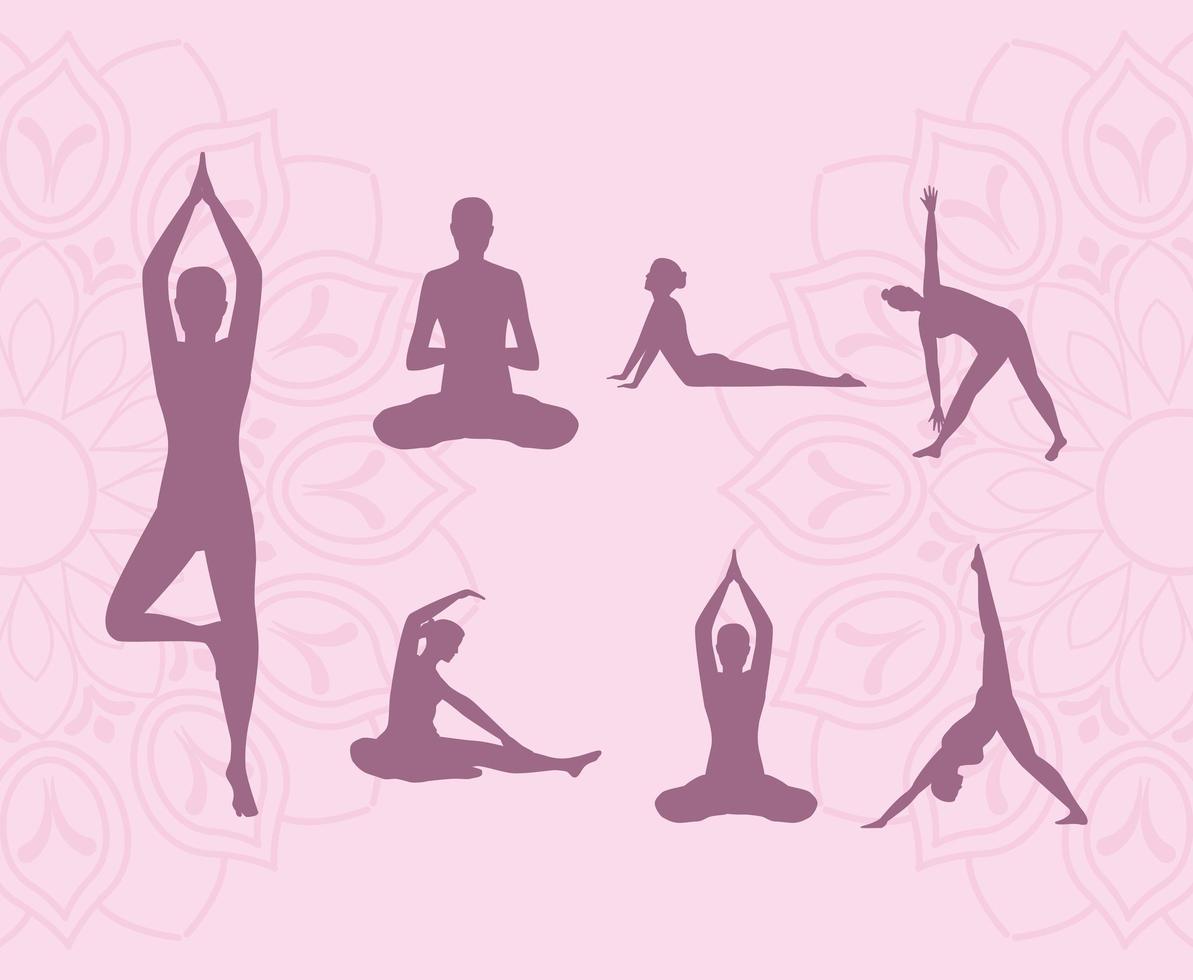 sette posizioni yoga vettore