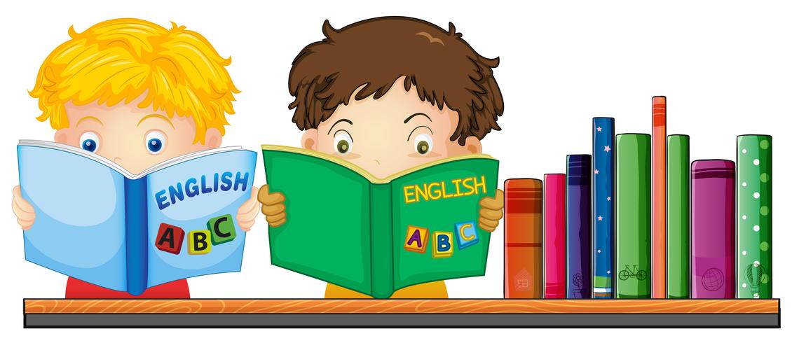 Bambini che leggono il libro inglese vettore