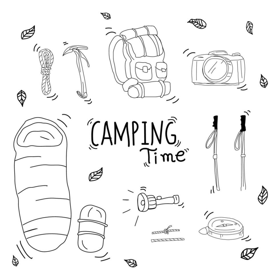 campeggio mano disegnato scarabocchio vettore illustrazione. campeggio concetto.