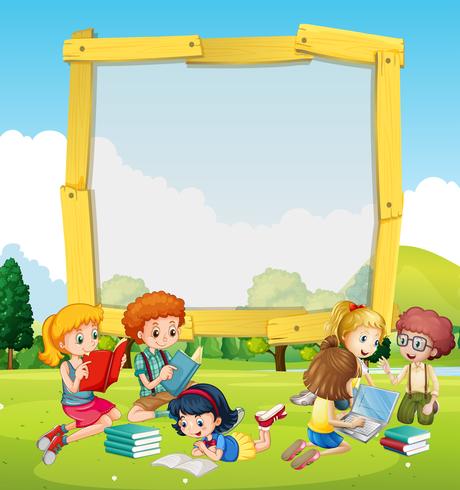 Modello di confine con lettura di bambini vettore