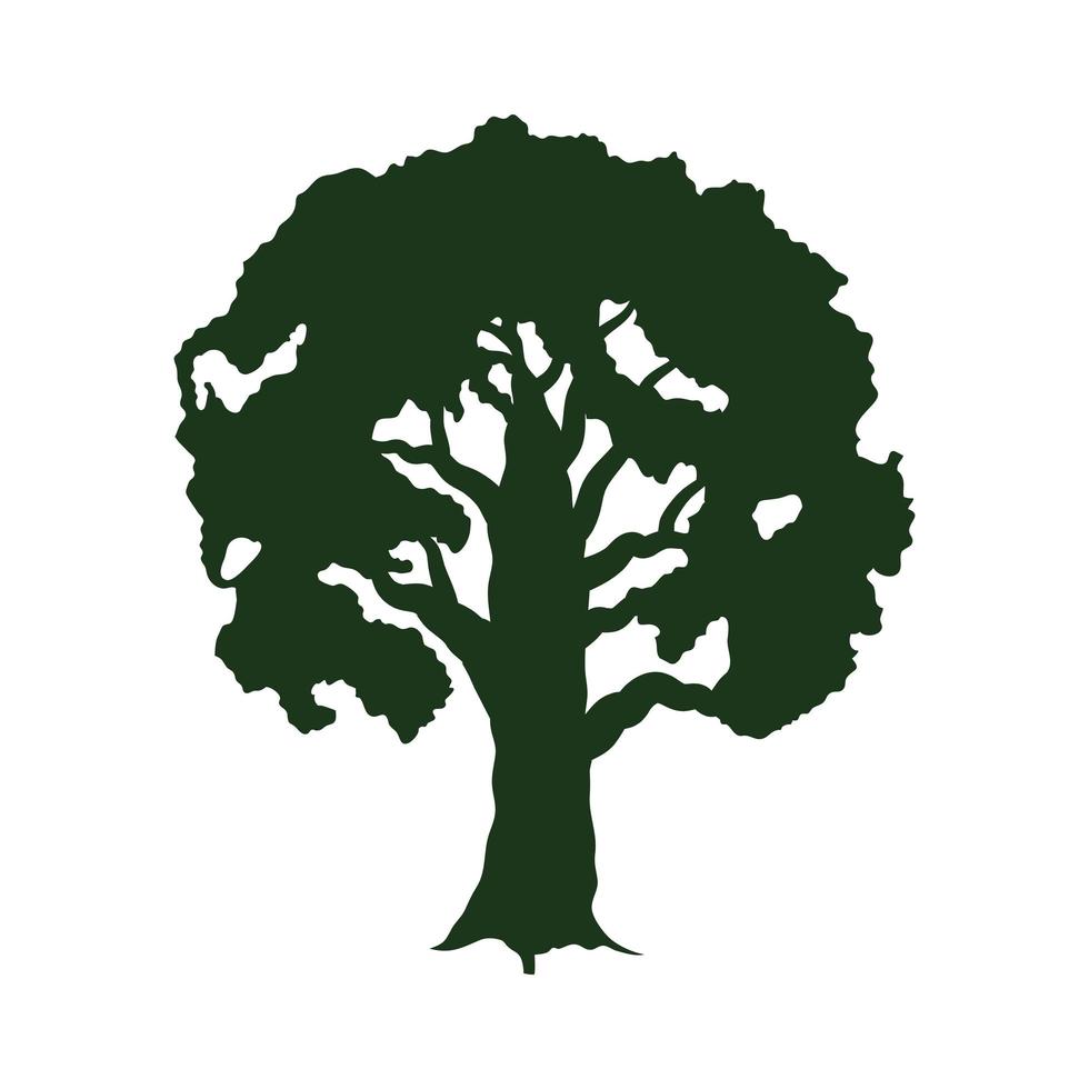 icona della foresta della siluetta della pianta frondosa dell'albero verde vettore