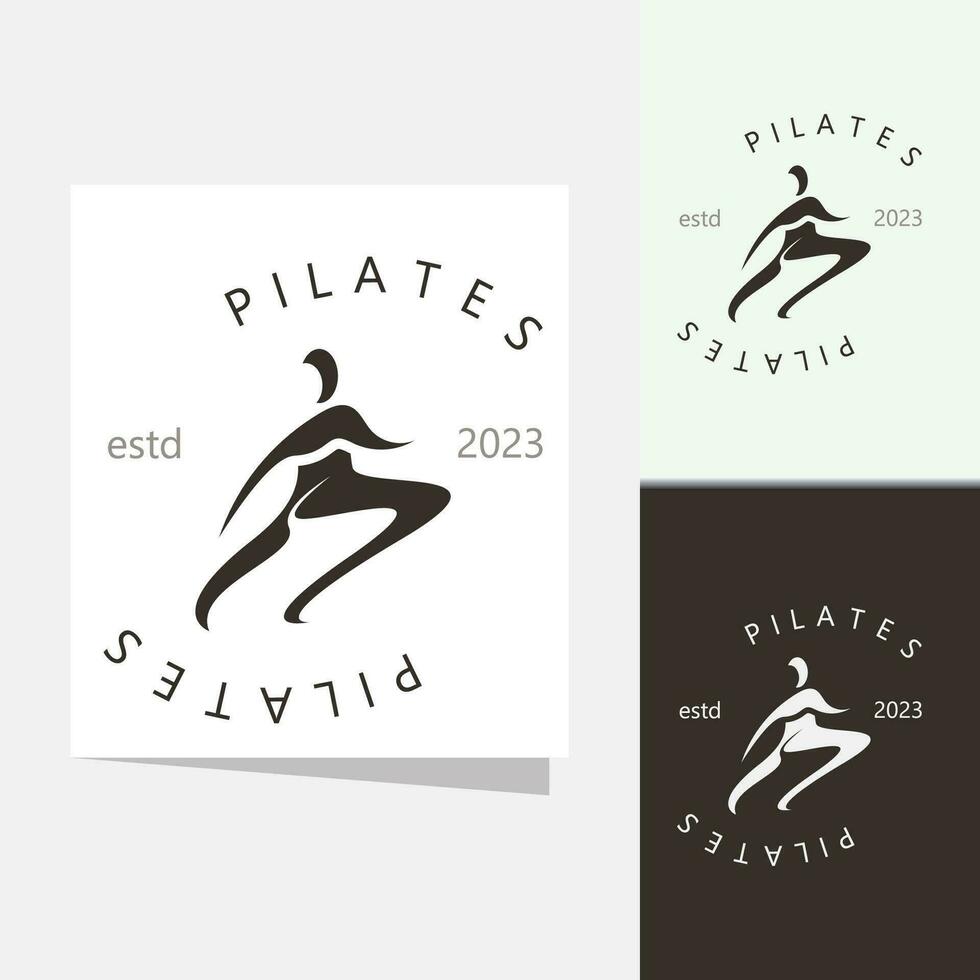 astratto pilates logo, yoga identità corpo equilibrio vettore monoline design modello. benessere stile di vita