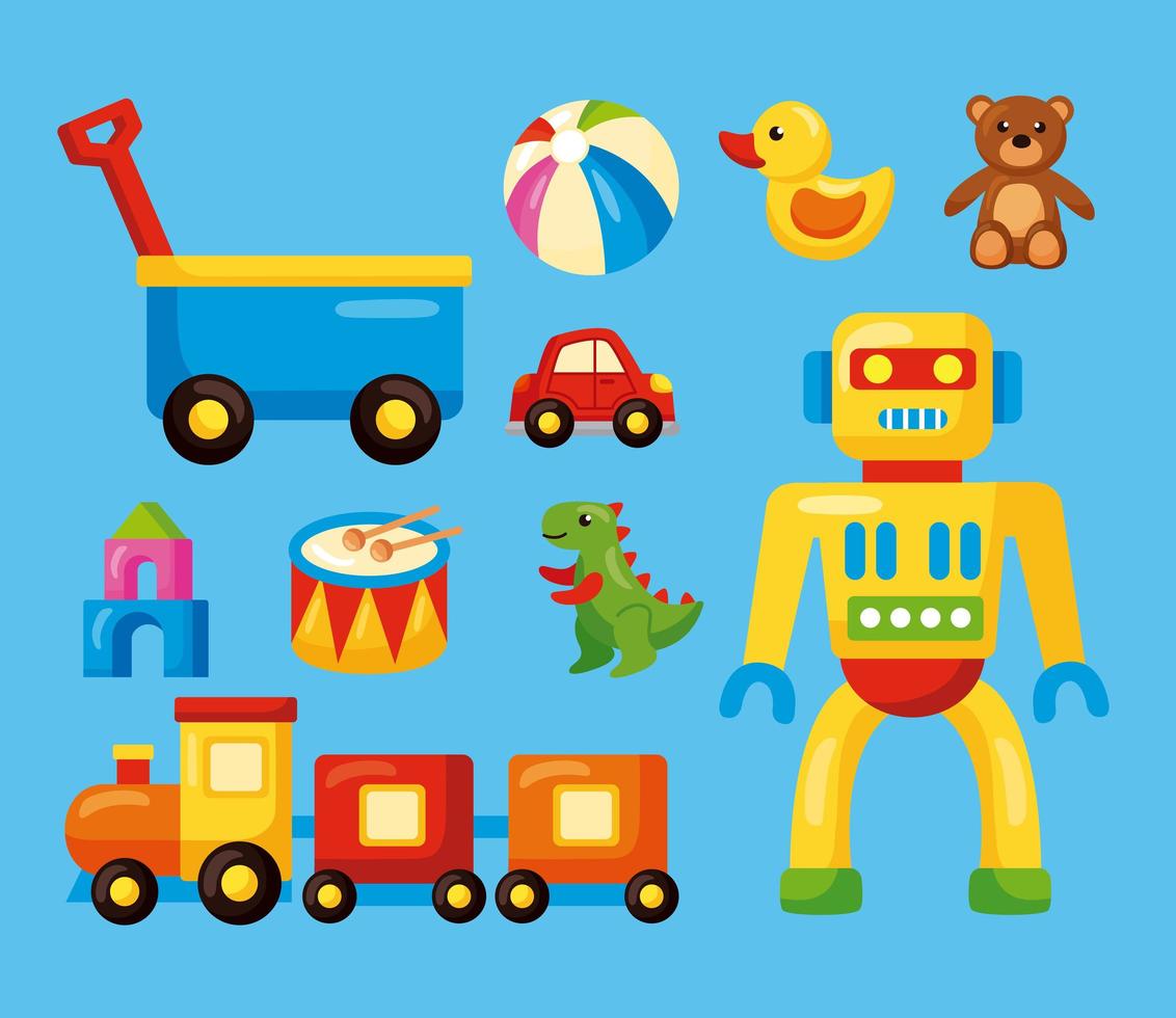dieci giocattoli per bambini vettore