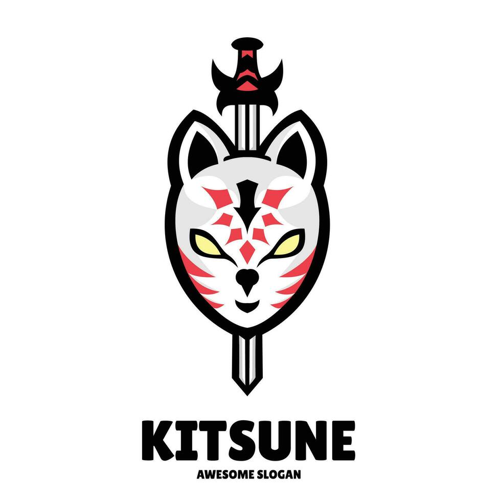 kitsune portafortuna logo design illustrazione vettore